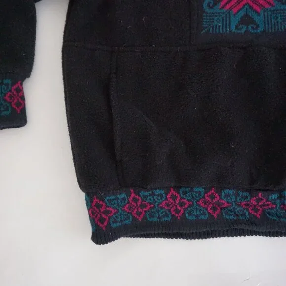 VTG Alps Black Southwestern Heart Geometric Pattern Fleece Pullover Sweatshirt L - Picture 6 of 9